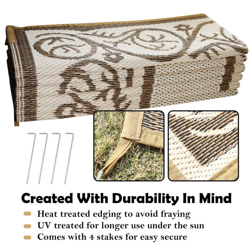 SAND MINE Reversible Mats, Plastic Straw Rug, Modern Area Rug, Large Floor Mat and Rug for Outdoors, RV, Patio, Backyard, Deck, Picnic, Beach, Trailer, Camping (9' x 12', Brown & White) - Image 3